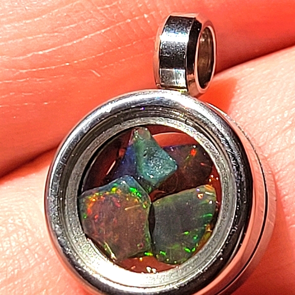 Stunning Natural Black Ethiopian Fire Opal Pendant .6" Stainless Steel Unisex - Picture 5 of 5